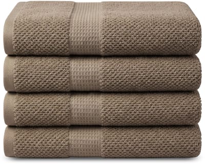 DoubleDry Popcorn Weave Handdoeken 50x90 cm - Set van 4 - 100% Katoen 450 g/m2 - OEKO-TEX Made in Green - Nougat