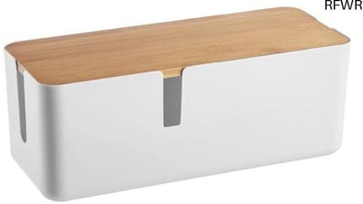 RFWR® Kabelbox met bamboedeksel voor het organiseren van kabels en draadmanagement (wit)
