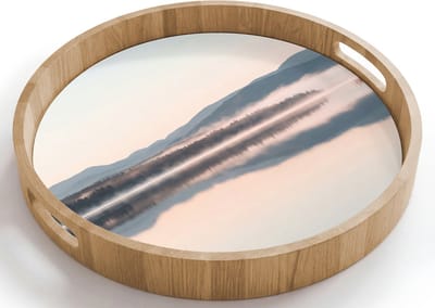 Dienblad rond 40x40 cm - Schootdienblad hout - Water - Bomen - Mistlaag - Borrelplank rechthoek - Plateau houten dienbladen