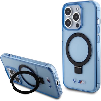 BMW Back Cover - Geschikt voor Apple iPhone 15 Pro - Blauw - MagSafe Compatibel - IML Ring Stand