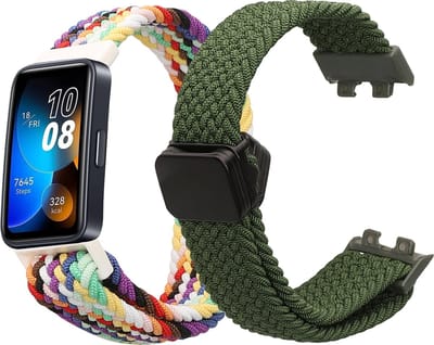 kwmobile 2x smartwatch polsband geschikt voor Huawei Band 10 / 9 / 8 bandje - Horlogeband met magneetsluiting - Sporthorloge band in donkergroen / meerkleurig