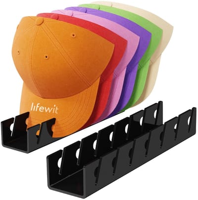 longziming -Pettenhouder - Baseballpet Opberger - Cap Rack - Ruime Vakken Voor 7 Petten - Anti-Slip En Zelfklevend - Duurzaam Kunststof - Space-Saving Design - Beschermt Petvorm - 2 Stuks