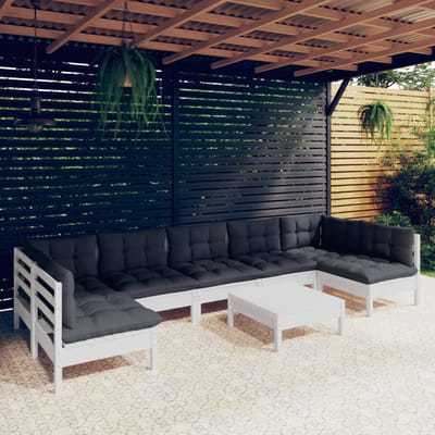 vidaXL - 8-delige - Loungeset - met - kussens - massief - grenenhout - wit