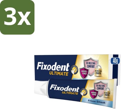 3 x Fixodent – Kleefpasta – Ultimate Fresh – 40 g - Kleefpasta Kunstgebit - Kunstgebit Fixatie - Voedselresten Voorkomen - Frisse Muntsmaak - Precisiepunt Mondstuk