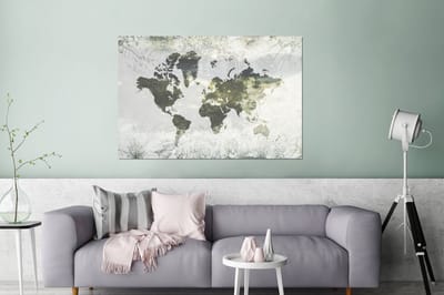 Aluminium schilderij 120x80 cm - Wanddecoratie metaal - Wereldkaart - Bloemen - Geel - Metalen muurdecoratie woonkamer - Decoratie industrieel - Foto op dibond - Industriële accessoires slaapkamer
