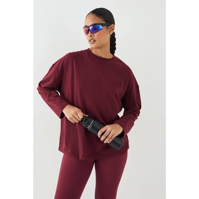 Dames DSGN Studio Collegiate Lange Mouwen T-Shirt | Burgundy | Maat: XS
