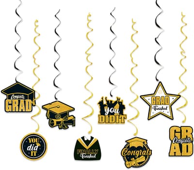 BTH - Geslaagd - Slinger - Versiering - Graduation - Vlag - Decoratie - Zwart - Goud - Yes You Did It - 8 Stuks