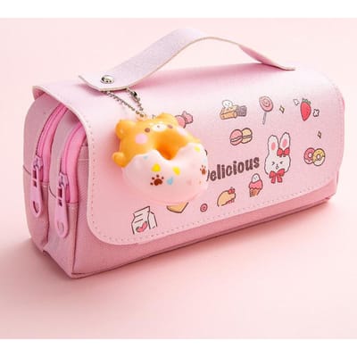 Trousse à crayons 3D Kawaii pour filles, pochette à stylos décompression, mignonne, étanche, fournitures scolaires, boîte de rangement esthétique, papeterie coréenne pink