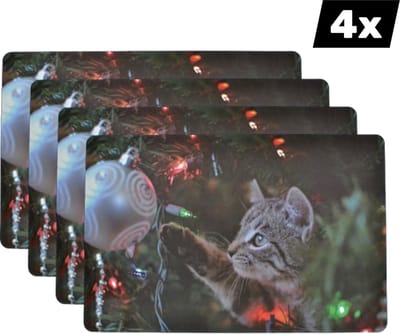4x Santa Claws - Kerst Placemat - Onderlegger set van 4 - Kunststof, Wasbaar, Premium Print Kwaliteit - 30x45 cm - Anti-slip Onderlegger - Placemat - Set van 4