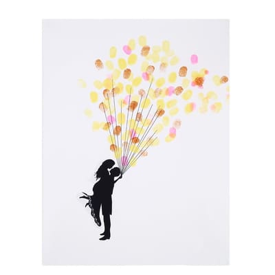 Dailygoods- Gastenboek Vingerafdruk Boom - Zeildoek - 6 Kleuren Inkt - Afmetingen 30x40 cm - Bruiloft - Trouwboeket - Trouwboek
