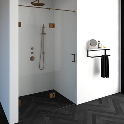 Brauer Void - Nisdeur - 2-Delig - Helder Glas - 130 x 200 cm - Omkeerbaar - met Draaideur 60 cm - Aan Glas - incl. Glascoating - PVD Koper