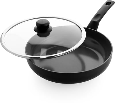 BK Easy Basic Ceramic Hapjespan 28cm met deksel - 3.4l - PFAS-vrije antikleeflaag - Hapjespan inductie - Keramische pan - Ovenbestendig tot 160°C - Met glazen deksel - Zwart
