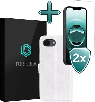 Hoesje Met 2x Screenprotector - Geschikt voor Apple iPhone 16e - Luxe Pasjeshouder - Flip Case - Bookcase Portemonee - Kunstleer Book Case - Flipcase Hoes - Book Cover - Walletcase - Portemonneehoes - Wit