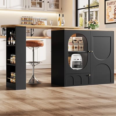 BLACKCOLORS - 360° Draaibare Bartafel - Hoge Tafel - Barmeubel met Opbergruimte - Drie Deuren met Planken - Verwijderbare Scheidingswanden - Wit/Zwart