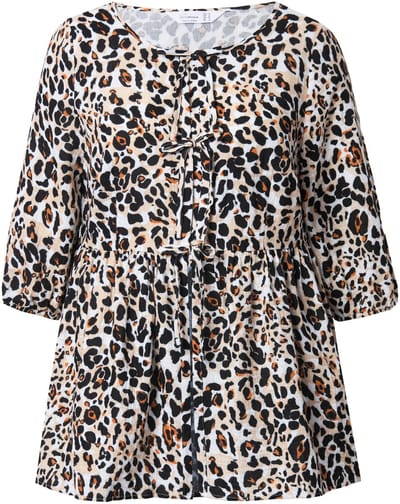 MIAMODA - Dames - Blouse A-lijn mousseline luipaard strikbandjes - Zwart - Maat 42