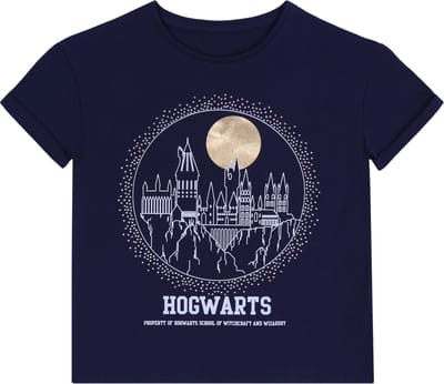 Harry Potter HOGWARTS/Zweinstein - Marineblauw Girly T-shirt met Gouden Maan