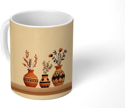 Mok - Koffiemok - Vazen - Bloemen - Bladeren - Minimalistisch - Mokken - 350 ML - Beker - Koffiemokken - Theemok