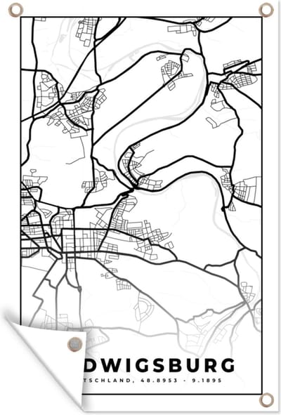 Muurdecoratie Stadskaart - Plattegrond - Ludwigsburg - Kaart - 120x180 cm - Tuinposter - Tuindoek