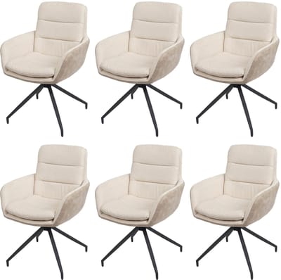 Set van 6 eetkamerstoelen MCW-K32, keukenstoel fauteuil stoel, draaibare auto positie, stof MVG ~ crème-beige