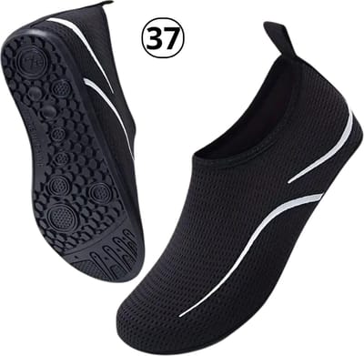 Livano Waterschoenen Voor Kinderen & Volwassenen - Aqua Shoes - Aquaschoenen - Afzwemschoenen - Zwemles Schoenen - Zwart - Maat 37