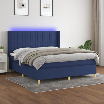 vidaXL - Boxspring - met - matras - en - LED - stof - blauw - 180x200 - cm