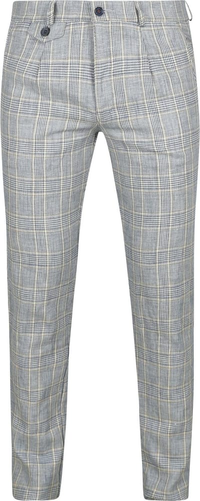 Suitable Chino broek Linen Blend Ruiten Blauw - Maat 50 - Heren - Mannen broeken