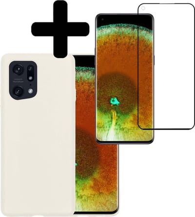 Hoesje - Met Screenprotector - Geschikt voor OPPO Find X5 - Sterk & Shockproof - Back Cover - Siliconen Case - Telefoon Hoes - Telefoonhoesjes - Wit