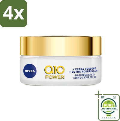 NIVEA - Q10 Power Dagcrème Extra Voedend - Anti-Rimpel Crème - SPF 15 - Biologische Arganolie - Droge huid - 50 ml - Voordeelverpakking - 4 stuks - Nivea Q10 - Dagcrème