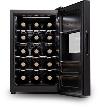 Klarstein vrijstaande wijnkoelkast 1 zone, drankkoelkast klein, kleine wijnkoelkast, wijn koelkast klein met glazen deur, indoor/outdoor flessenkoelkast, wine fridge, 15 flessen