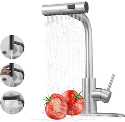 Keukenkranen - Met uittrekbare sproeikop - Keukenmengkraan - Handdouche - Uittrekbaar - Flexibele Slang - Met 3 traps boost wateruitvoer - Zilver