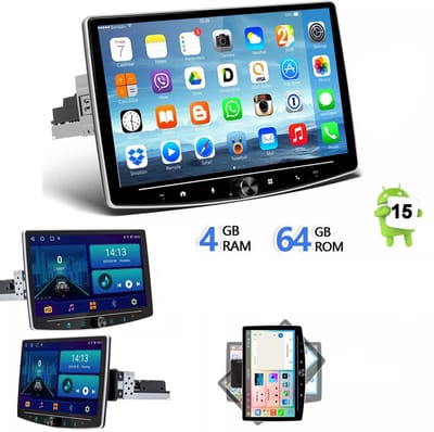 ESSGOO 1DIN Autoradio auto met 10,1 Inch 360° draaibaar scherm - autoradio geschikt voor CarPlay en Android auto - Android 15 4 + 64 GB - Bluetooth FM RDS - multimediaspeler