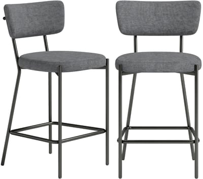 REDOM Barkrukken Set van 2 - Gebogen Rugleuning en Voetsteun - Modern - Polyester - Grijs - 49 × 53 × 93 cm
