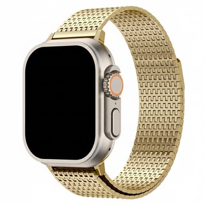 Luxe Milanees bandje - geschikt voor Apple Watch 1/2/3/4/5/6/7/8/9/10/11/ SE (1,2,3) met maat 38 mm / 40 mm / 41 mm en 42 mm (Watch 10/11) - magneet sluiting - goud