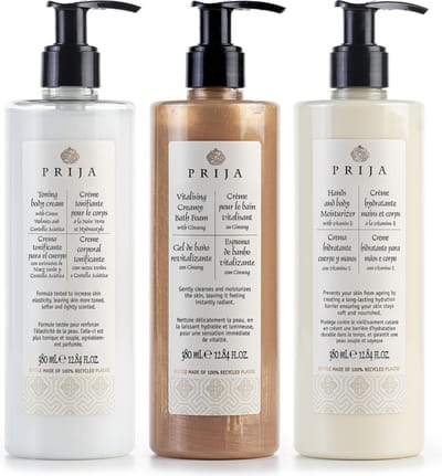 PRIJA Cosmetica set: badschuim met deeltjes, hydraterende crème, tonifiërende crème 3x380ml