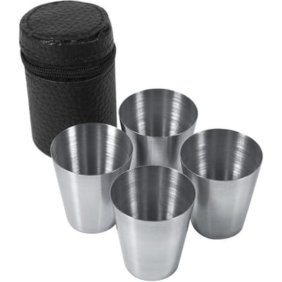 Tasse à thé et café portable en acier inoxydable de 30 ml, idéale pour les voyages (4 pièces) black