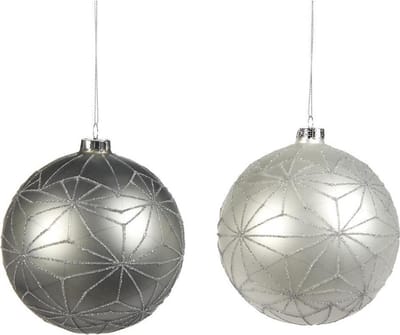 Goodwill Kerstbal Glas Wit-Grijs D 12 cm  Voordeelaanbod assortiment van 2 stuks