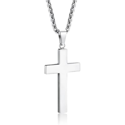 Sorprese Kruis Ketting Heren - Sanctus - Zilverkleurig - 60 cm - Kruis Hanger 4 x 2,3 cm - Stoer & Stijlvol - Model V