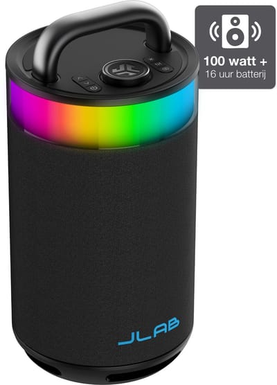 JLab Epic Draadloze Bluetooth Speaker - Muziekbox - 16 uur Batterijduur - 100 Watt - IPX6 Waterproof - Multipairing - Partyspeaker met Bass Boost - App Equalizer - Zwart
