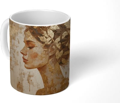 Mok - Koffiemok - Vrouw - Goud - Abstract - Textuur - Mokken - 350 ML - Beker - Koffiemokken - Theemok