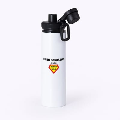 Hacebo® - mijn bonuszus is mijn superheld waterfles met draaidop zwart - Zus - super bonuszus - verjaardag - cadeautje voor zus - zus artikelen - kado - geschenk - water fles - 850ML