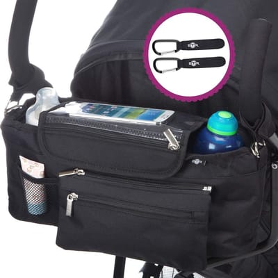 Kinderwagen Organizer met Clips en Opbergtas - Zwart - Handige Accessoires voor Ouders