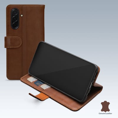 Mobilize Telefoonhoesje geschikt voor Samsung Galaxy A57 Hoesje Echt Leer | Mobilize Wallet Bookcase Portemonnee | Pasjeshouder voor 3 Pasjes | Telefoonhoesje voor Pinpas / OV Kaart / Rijbewijs - Bruin