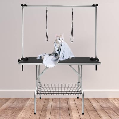 Honden Trimtafel - Verzorgingstafel Huisdier - Dieren Verzorgen - In Hoogte Verstelbaar - 113x60x175cm - Zwart