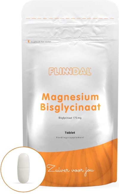 Flinndal Magnesium Bisglycinaat - 175 mg Magnesium Bisglycinaat per tablet - Goed voor het geheugen en geestelijke balans - 30 tabletten