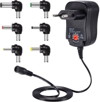 Ynkkvre – voeding – 12W universele DC adapter 3V/4,5V/5V/6V/7,5V/9V/12V – oplader met 6 adapterpluggen – voor CCTV-camera, router, Arduino, Raspberry Pi, pc-ventilator, modelauto, radio, pomp, gezichtsverzorgingsapparaat