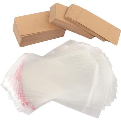 100 sets Oorbellenkaarten Ontwerp met ophanggaten Transparante zak Kraftpapier Sieradendisplaykaarten voor white