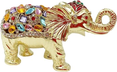 Sieradendoosje Olifant - Opbergdoosje Decoratie - Sieraden Opbergen - Handbeschilderd Design - 9.5 cm Lengte - Multicolor