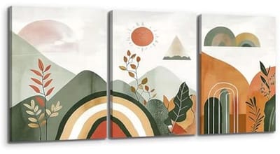 Boho Schilderijen Set van 3 - Modern Minimalistisch Muurdecoratie voor Woonkamer, Slaapkamer en Keuken