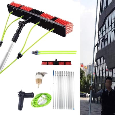 Telescoopsteel Raamreiniger - Hoge Reinigingsborstel - Zonnepanelen Wassen - Watergevoed Systeem - 10 Meter Bereik