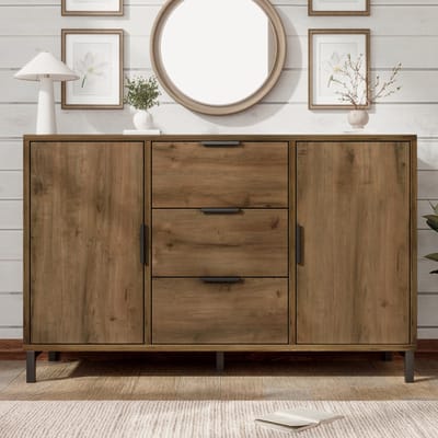 REDOM Dressoir Met 2 Deuren En 3 Lades - Verstelbare Plank - Industrieel - Woonkamer - Spaanplaat En Metaal - Donkere Eik - 120 x 40 x 76 cm
